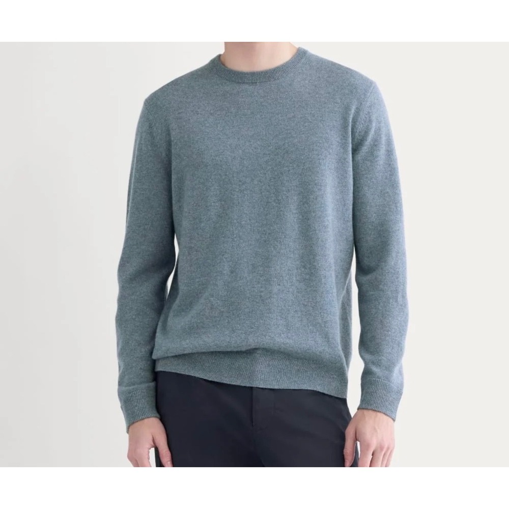 NWOT  Everlane Mens Cashmere Crewneck Sweater Large Soft Cozy Denim Blue Luxuo